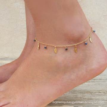 Shangjie OEM Simple and delicate small leaf tassel anklet  foot jewelry gold bulk anklets